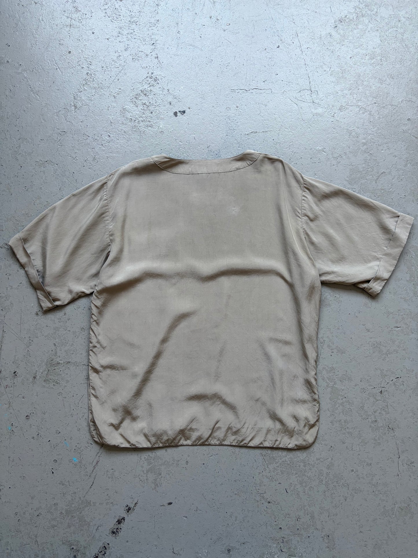 Yves Saint Laurent Grey Silk Short Sleeve Shirt (L)