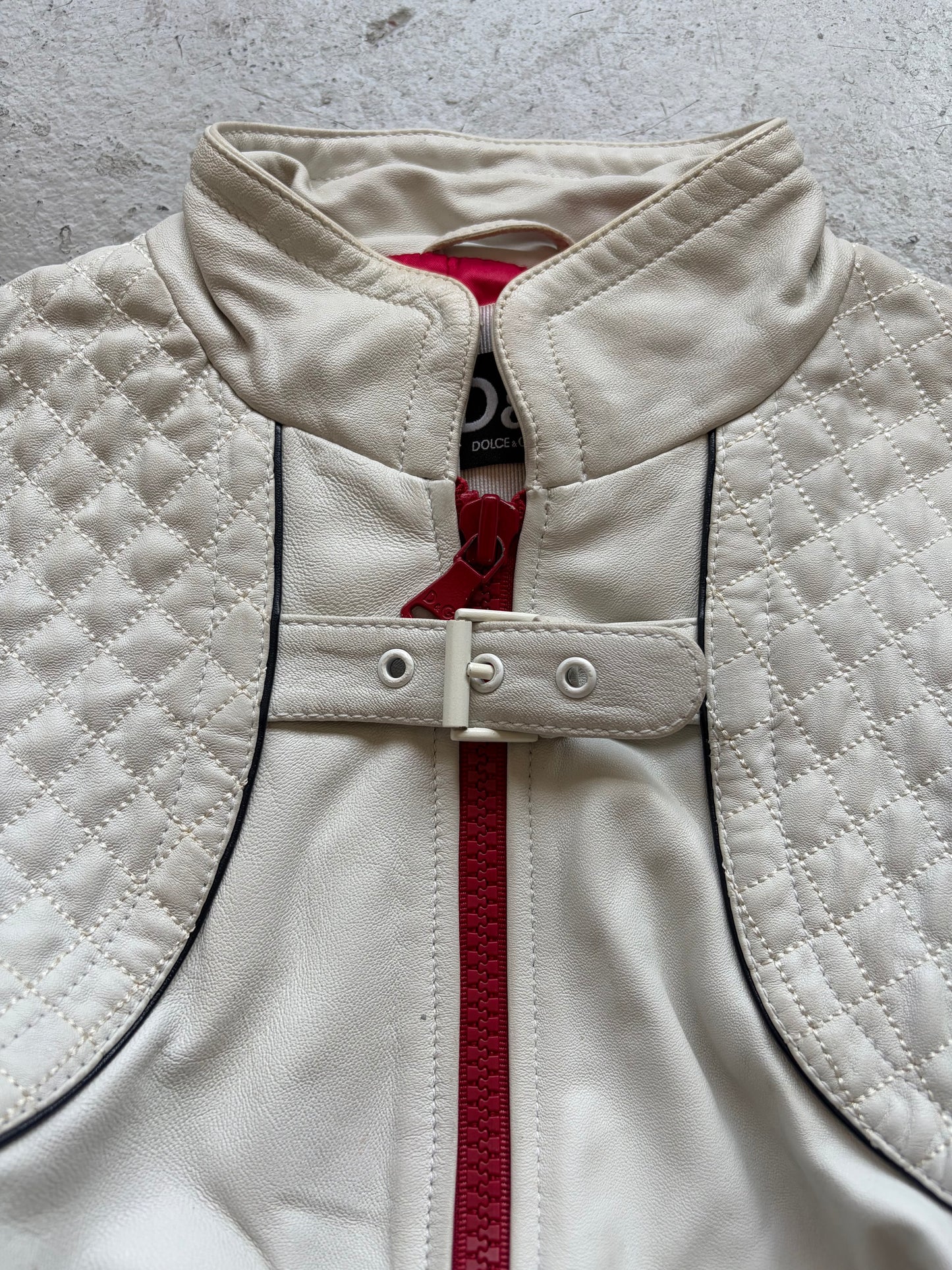 Dolce & Gabbana White Moto Jacket (44)