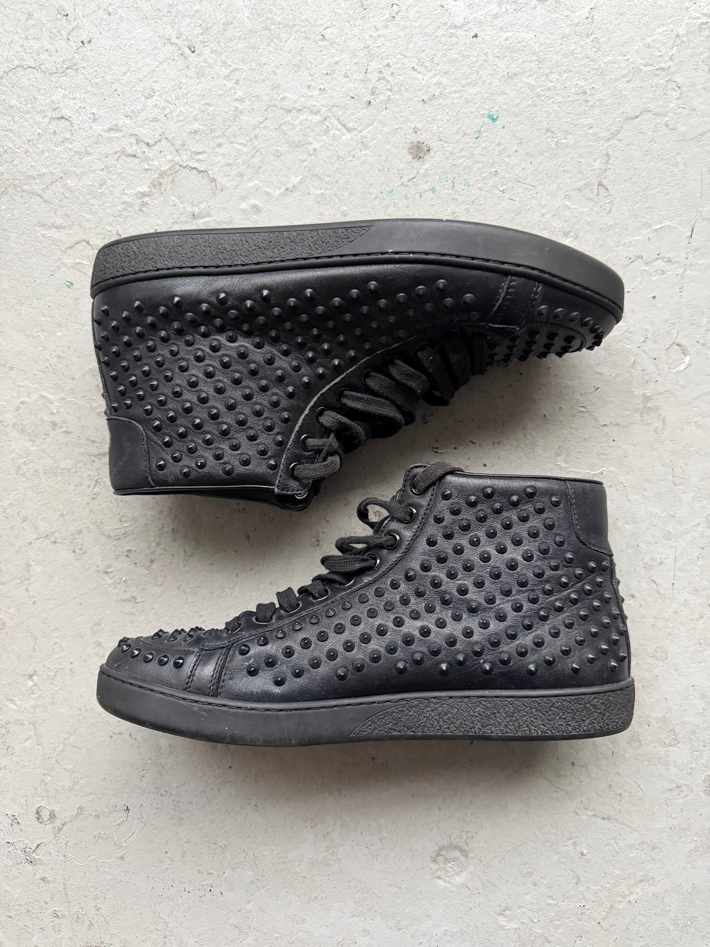 Gucci Brooklyn Black Leather Studded Sneakers (38)
