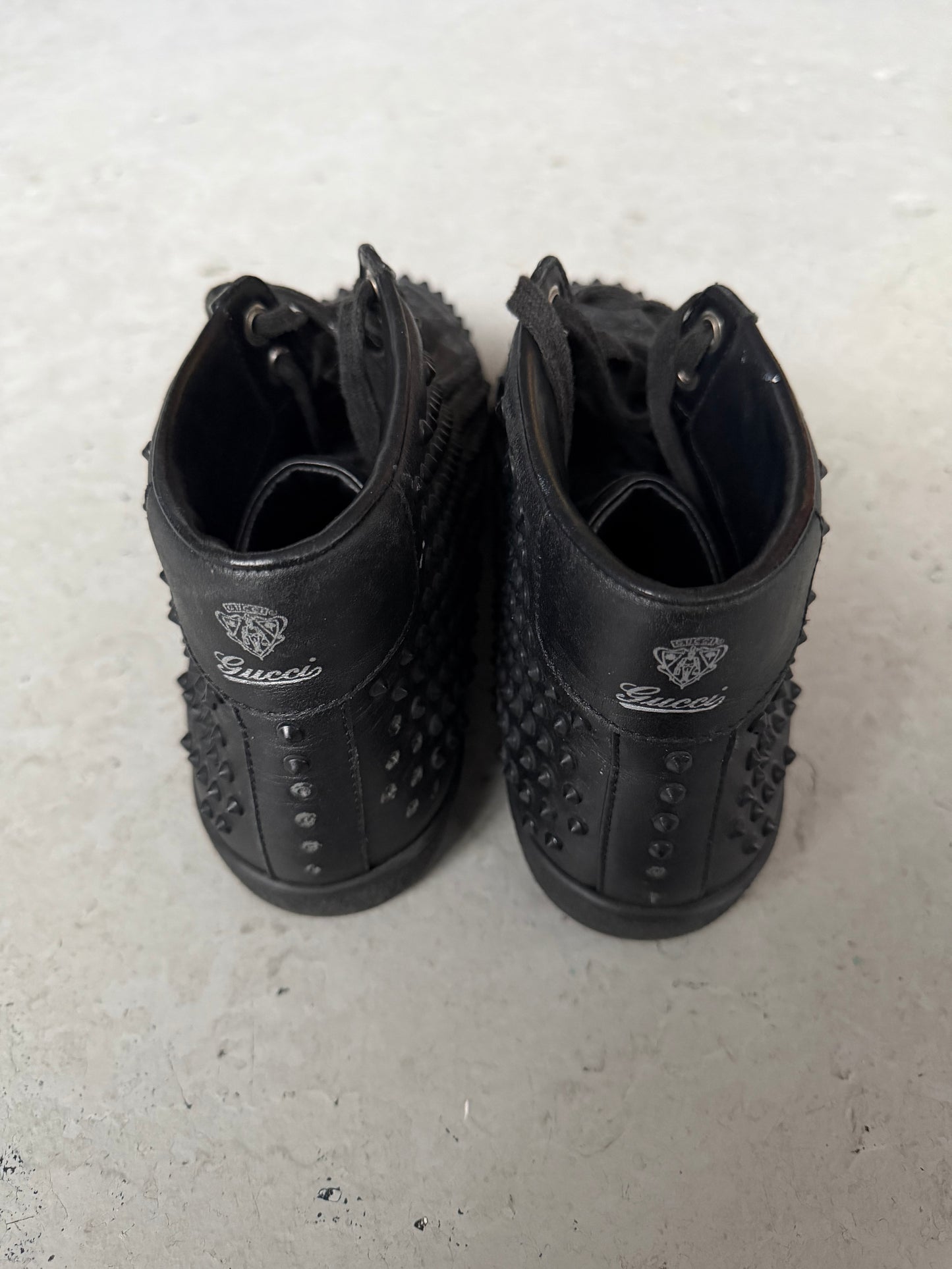 Gucci Brooklyn Black Leather Studded Sneakers (38)