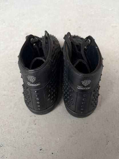 Gucci Brooklyn Black Leather Studded Sneakers (38)