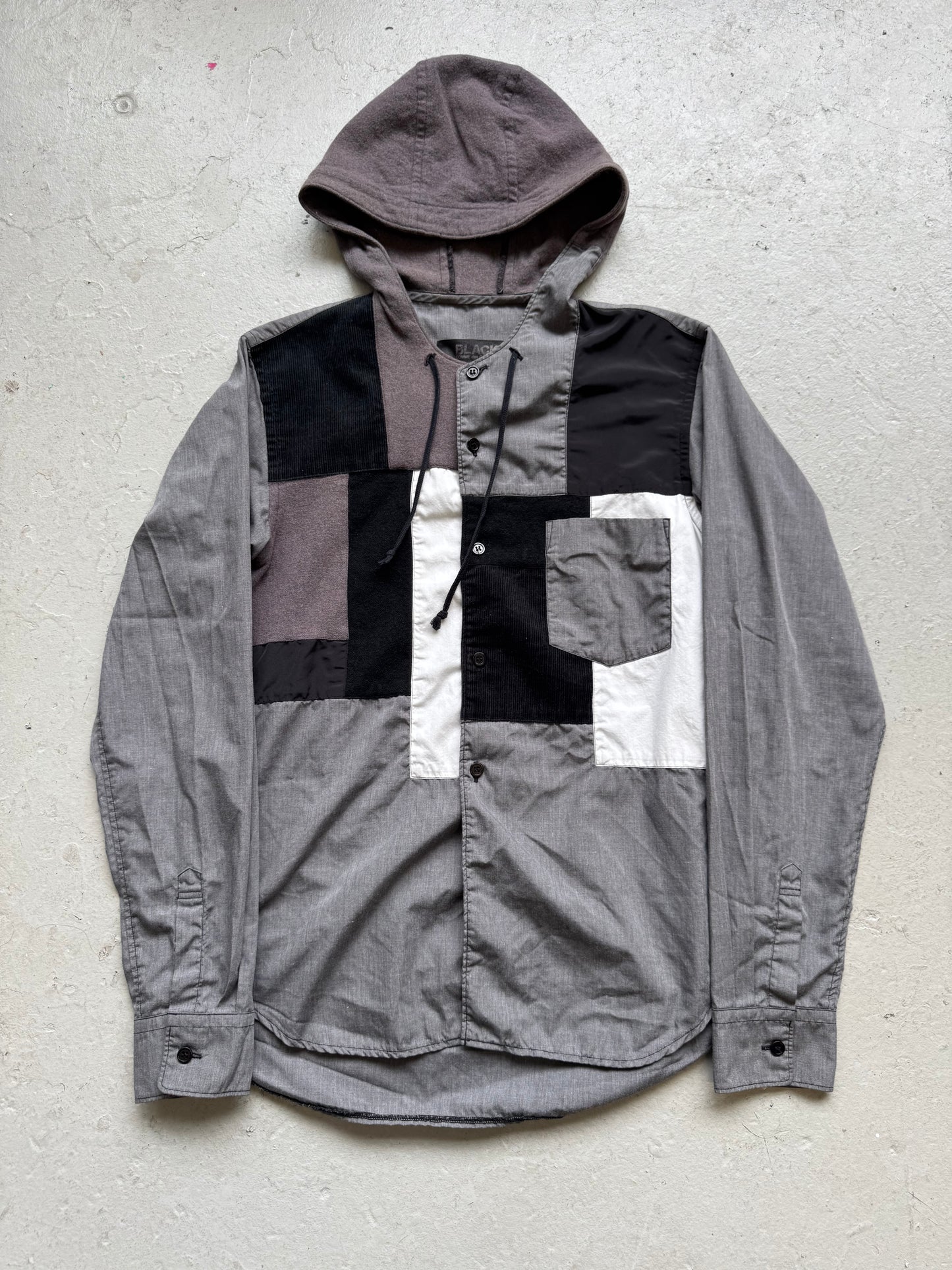 Comme Des Garcons Black Hooded Patchwork Sweatshirt (S)