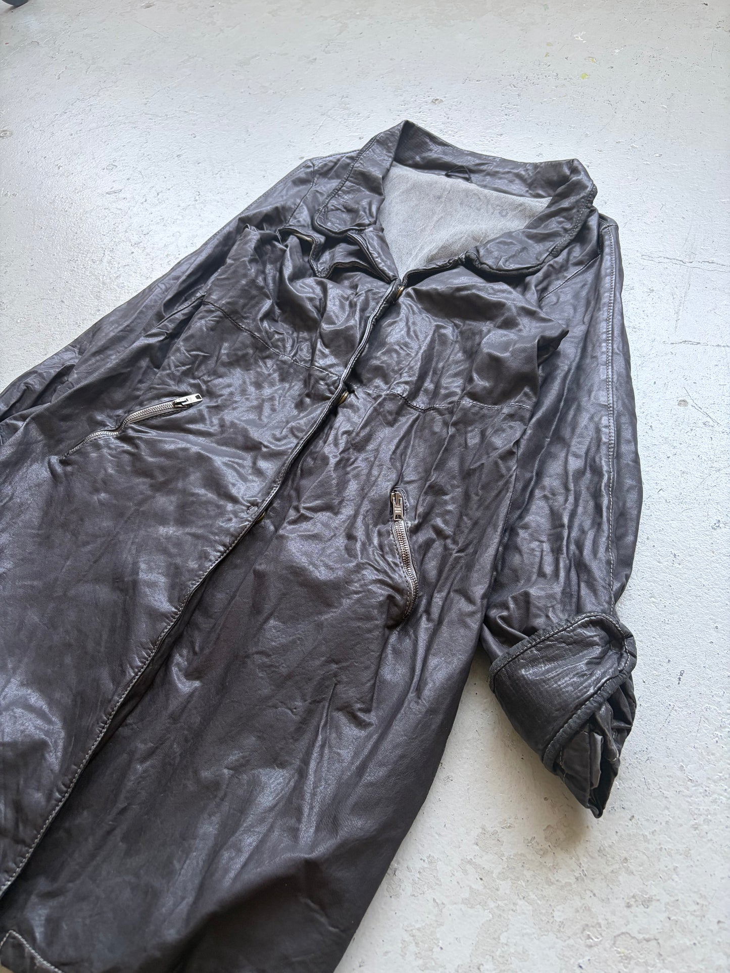 Giorgio Brato Black Leather Trench Coat (46)