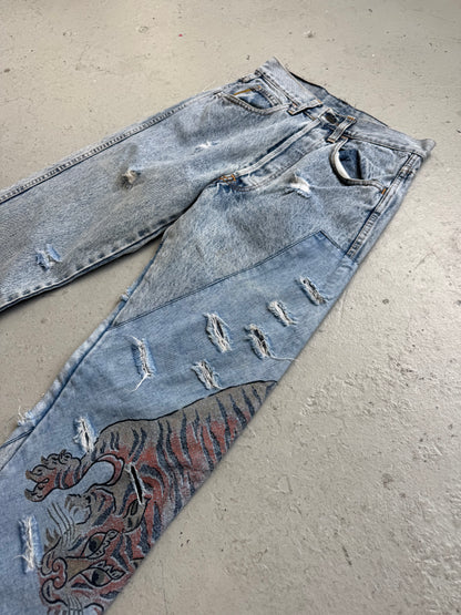 Armani Jeans 1990s Oriental Tiger Applique Washed Denim (30)