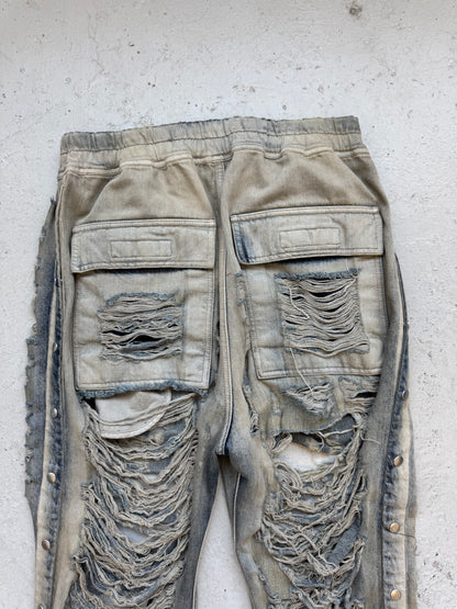 Rick Owens DRKSHDW "Slashed" Denim Mineral Pusher Pants (L)