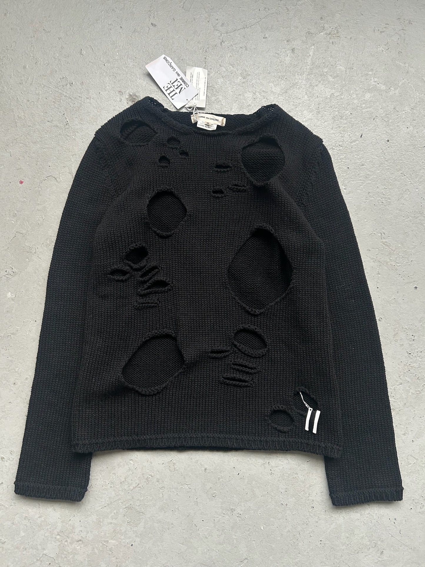 Comme Des Garcons 2017 Black Distressed Knit Sweater (M)