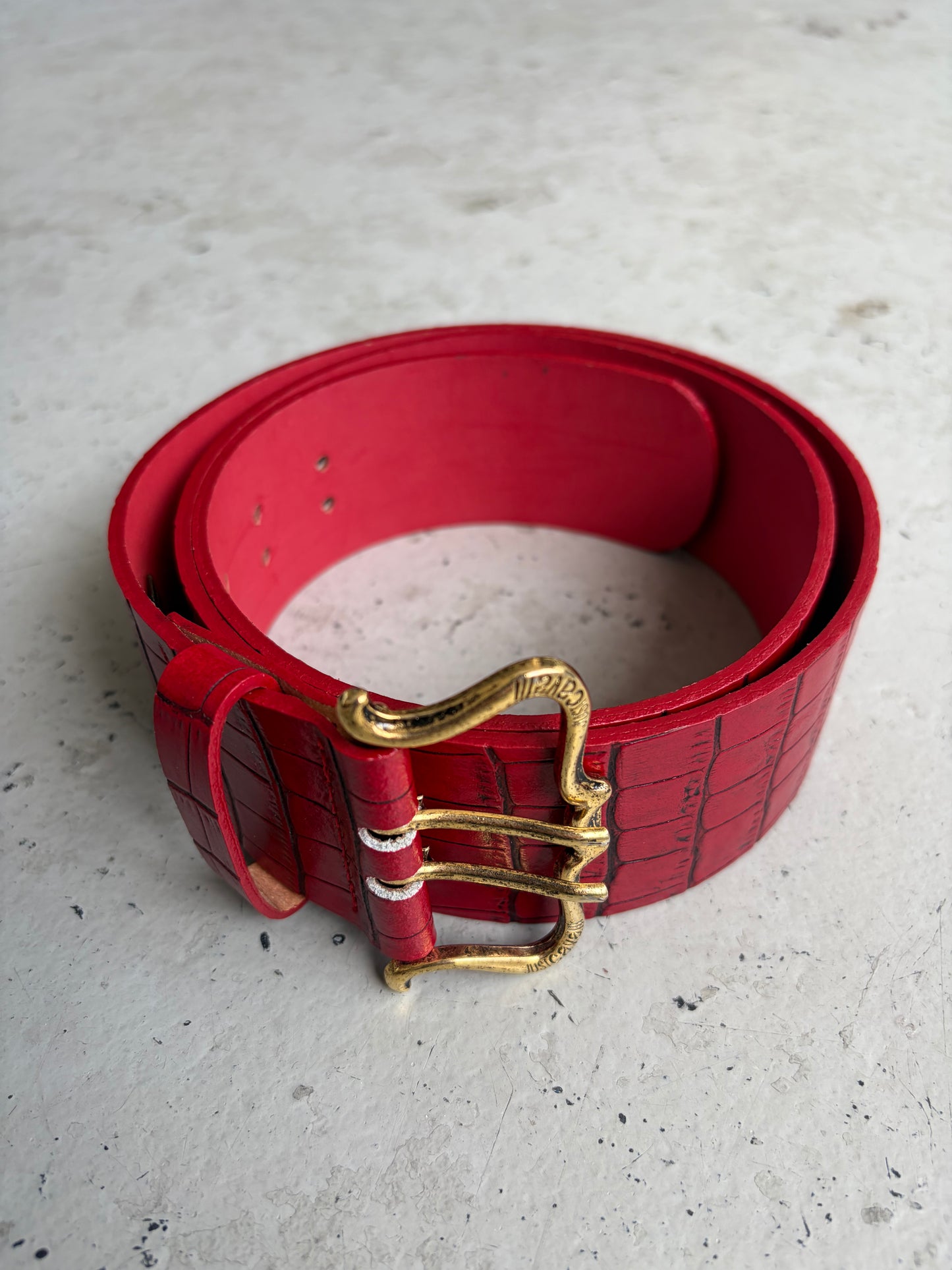 Just Cavalli Red Alligator Embossed Belt (OS)