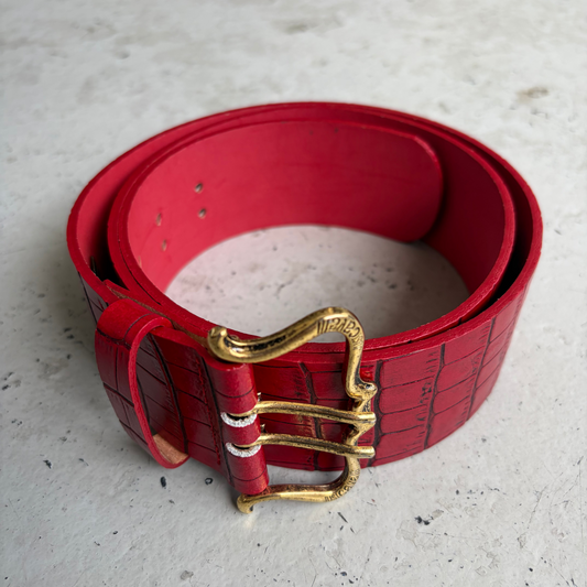 Just Cavalli Red Alligator Embossed Belt (OS)