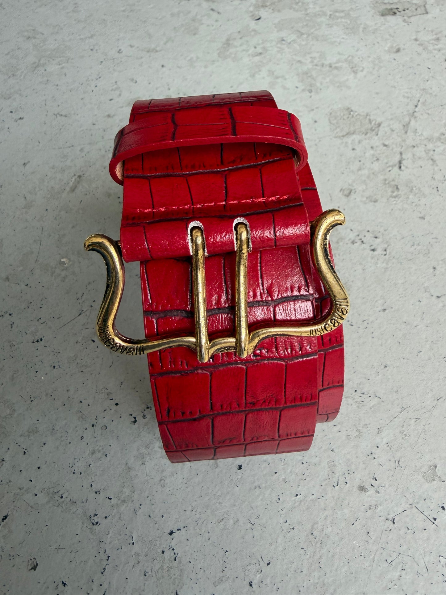 Just Cavalli Red Alligator Embossed Belt (OS)