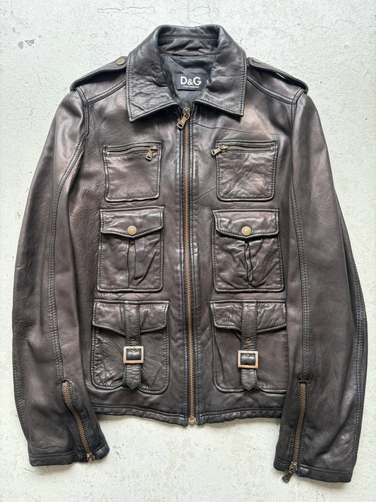 Dolce & Gabbana Multi Pocket Black Leather Jacket (50)