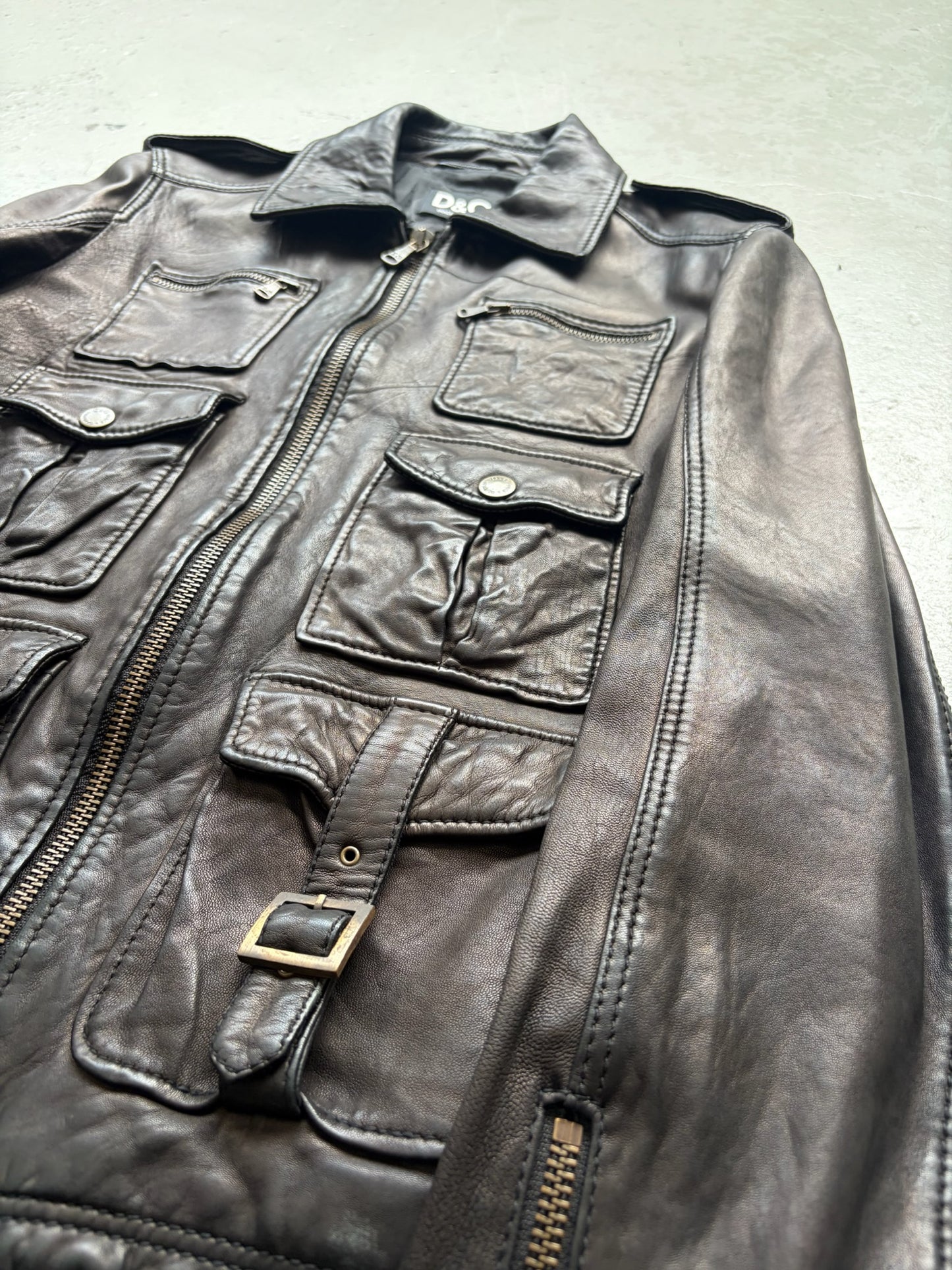 Dolce & Gabbana Multi Pocket Black Leather Jacket (50)