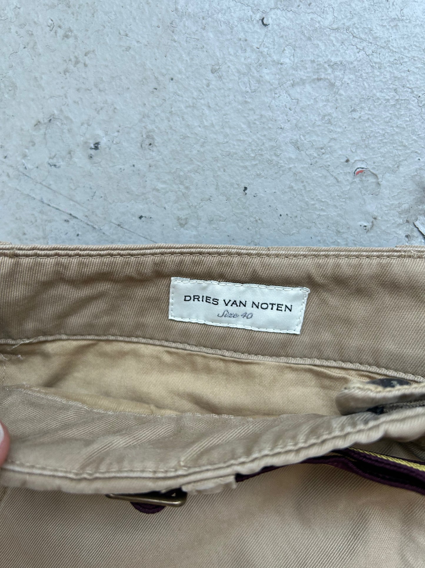 Dries Van Noten Belted Khaki Trousers (40)