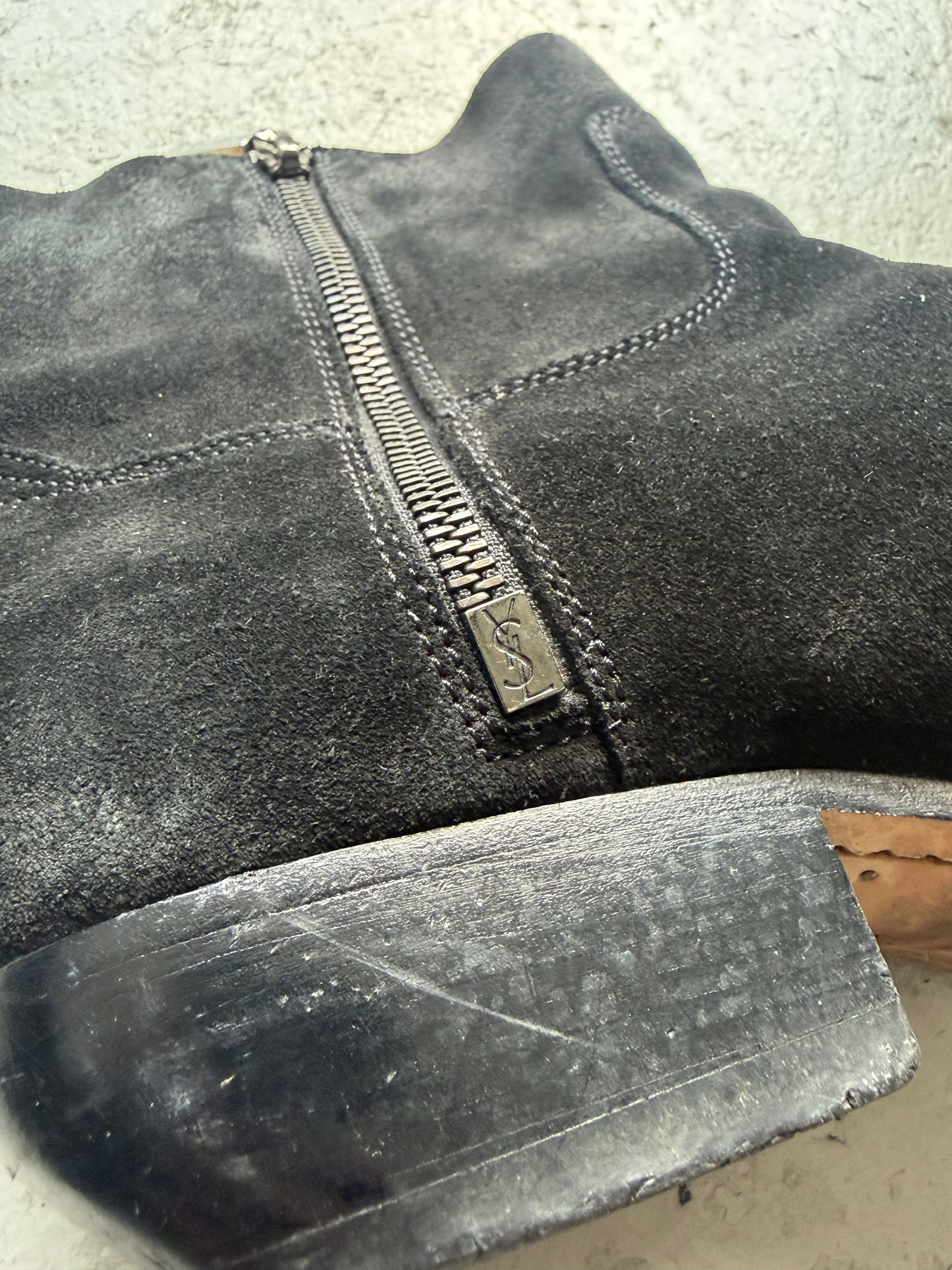 Saint Laurent Paris Black Theo 40 Raw Cut Boots (40)