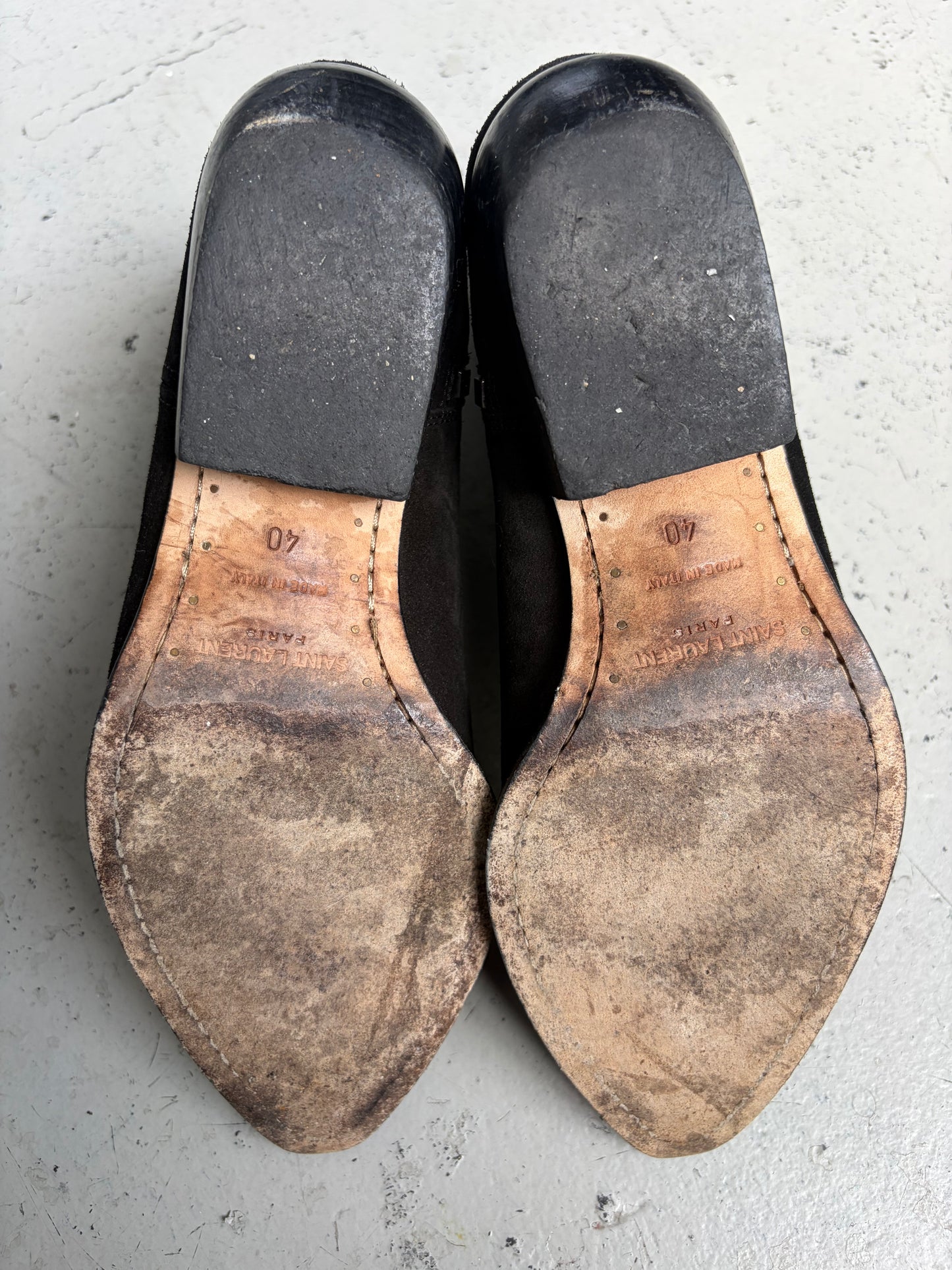 Saint Laurent Paris Black Theo 40 Raw Cut Boots (40)