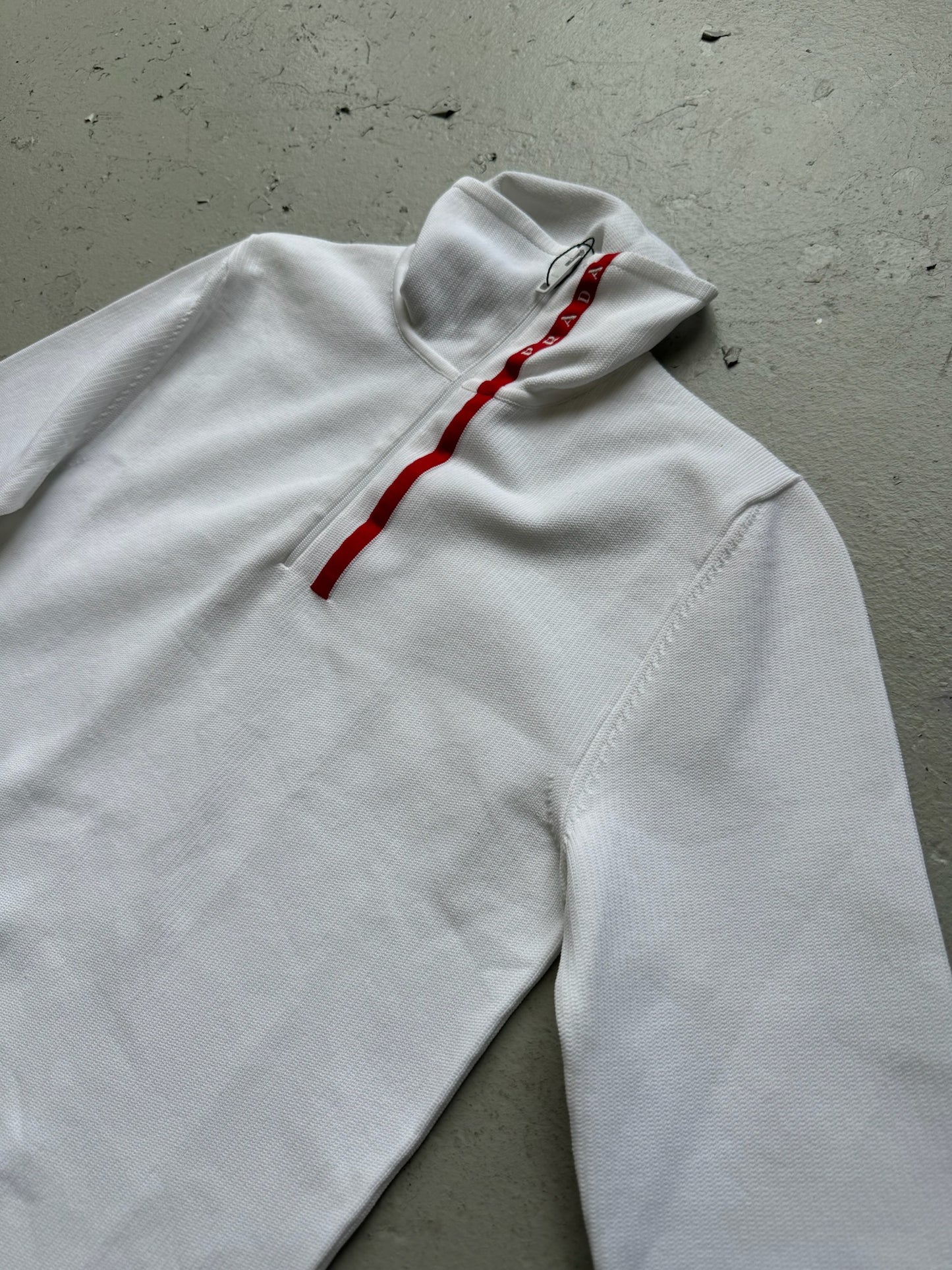 Prada Sport White Quarter Zip Tech Knit (46)
