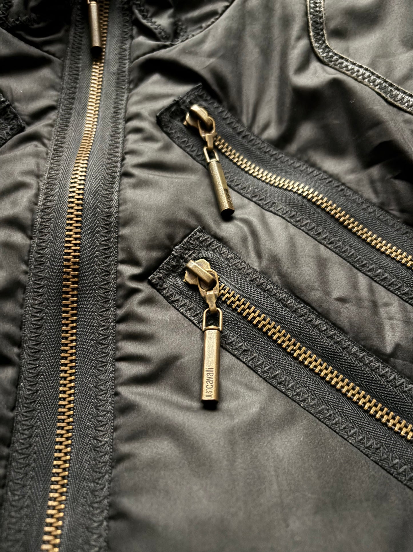 Roberto Cavalli Black Multi Zip Utility Jacket (M)