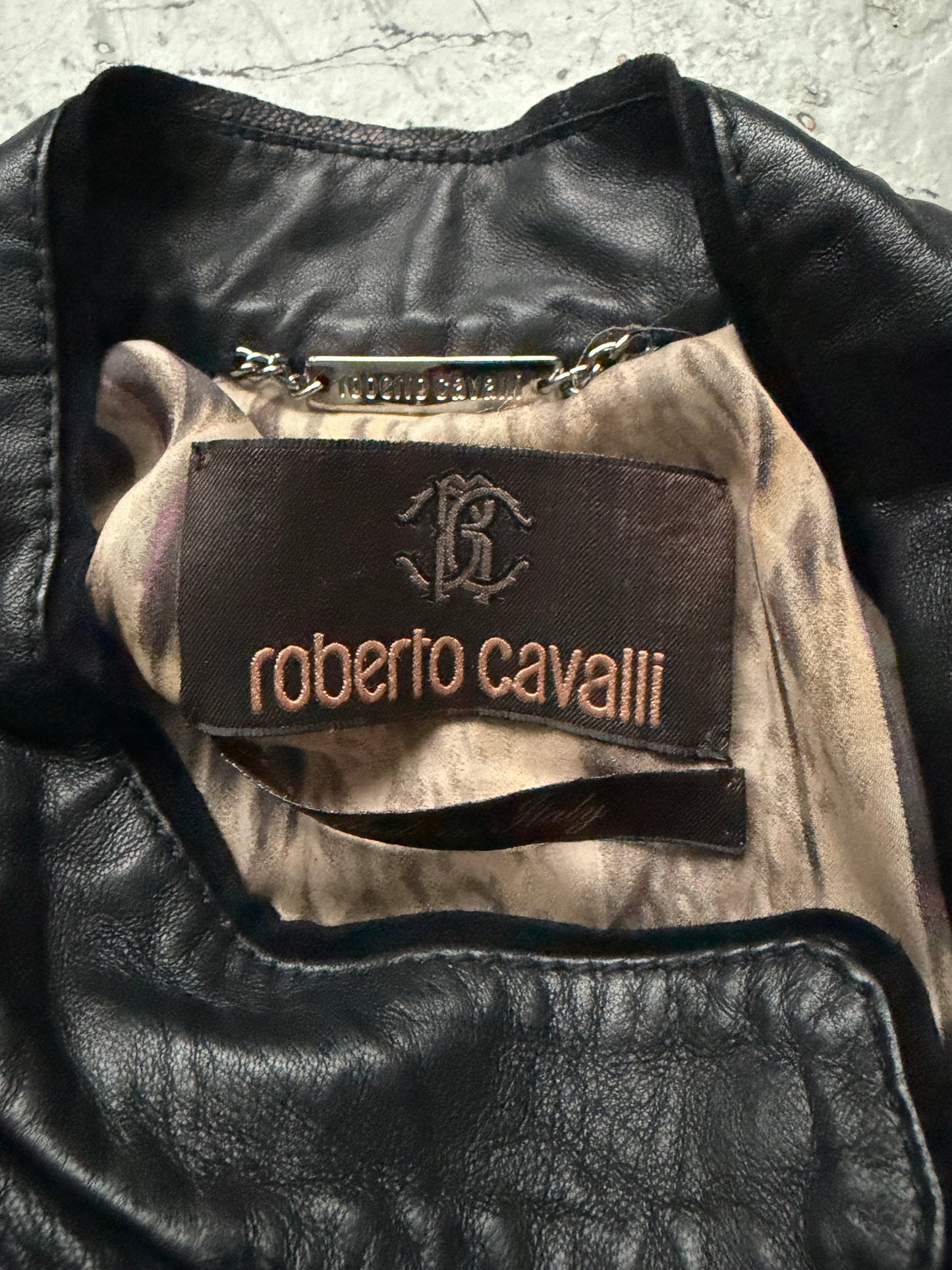 Roberto Cavalli Black Leather Asymmetrical Jacket (40)