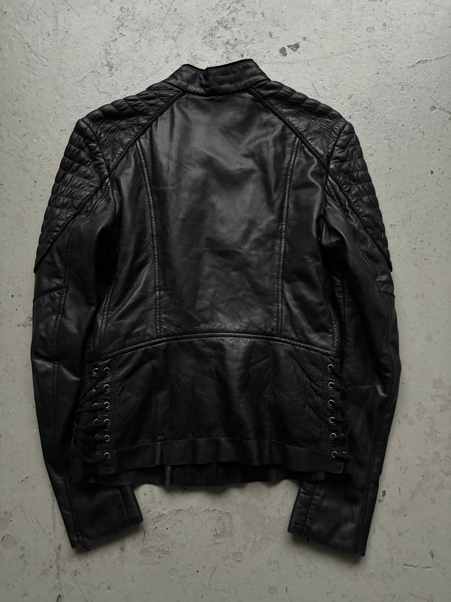 Roberto Cavalli Black Leather Asymmetrical Jacket (40)