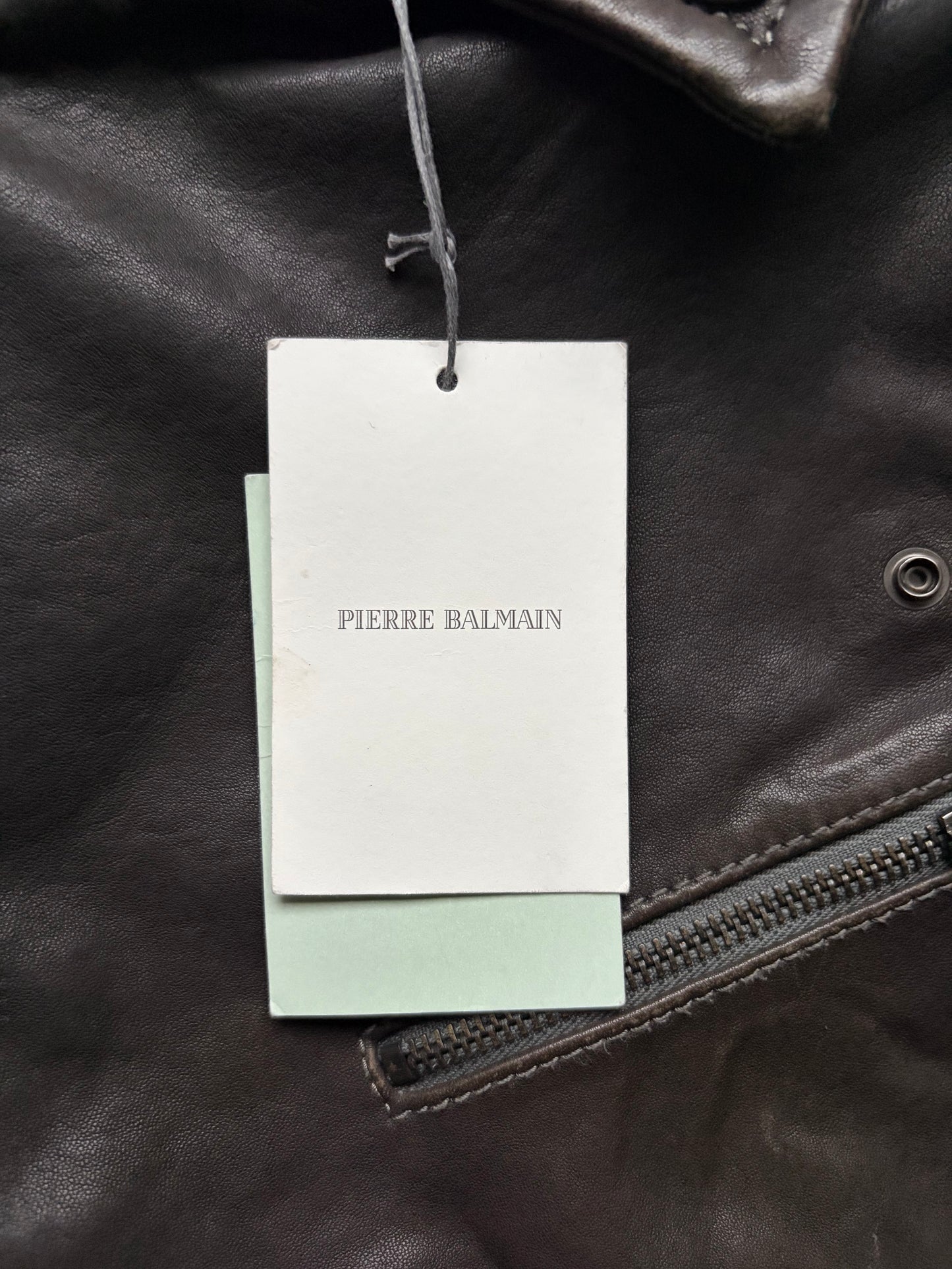 Pierre Balmain Brown Leather Asymmetrical Zip Up (46)