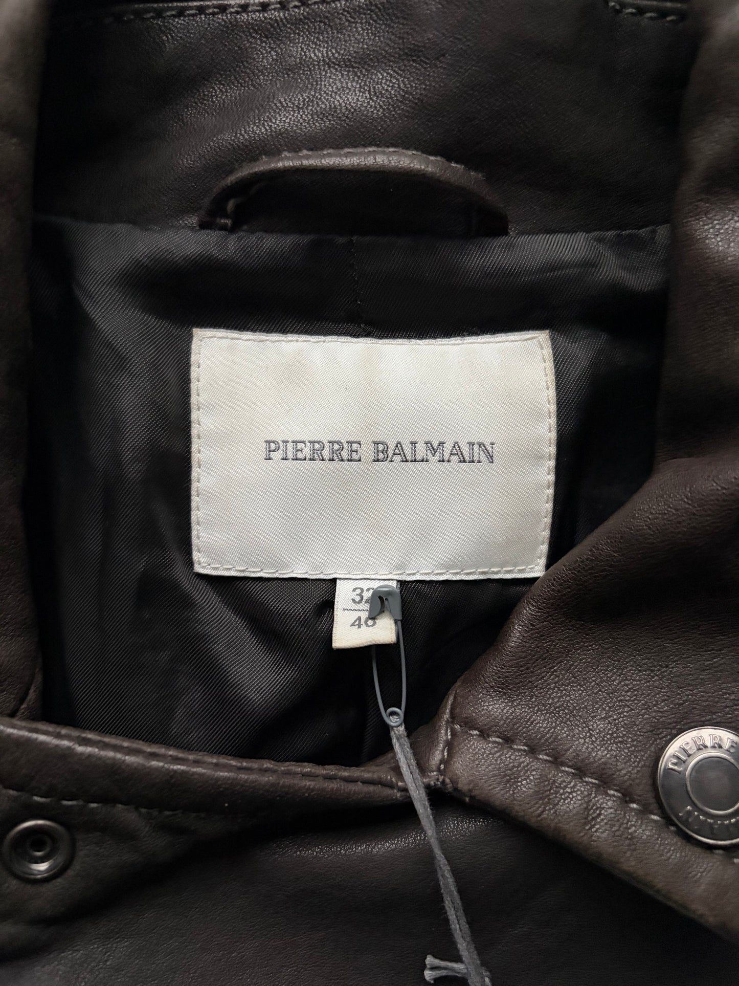 Pierre Balmain Brown Leather Asymmetrical Zip Up (46)