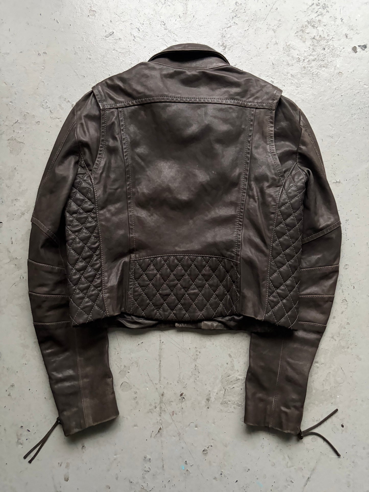 Pierre Balmain Brown Leather Asymmetrical Zip Up (46)