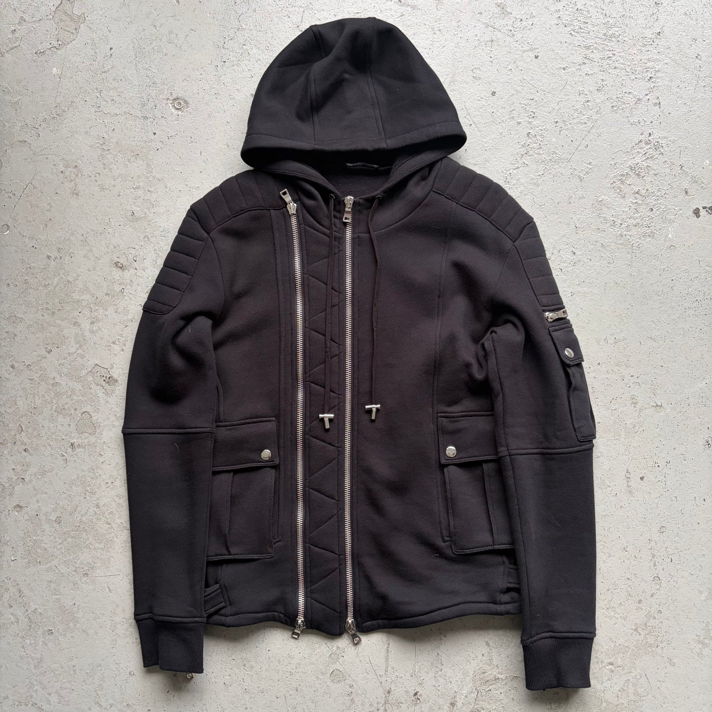 Balmain FW14 Black Dual Zip Up Hoodie (M)