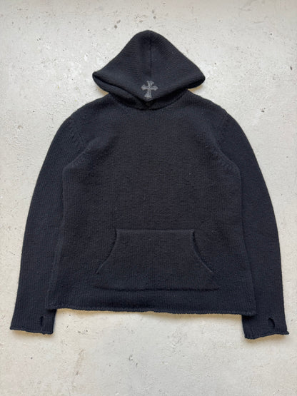 Chrome Hearts Black Cashmere Hoodie With Leather Hood Patch (L)