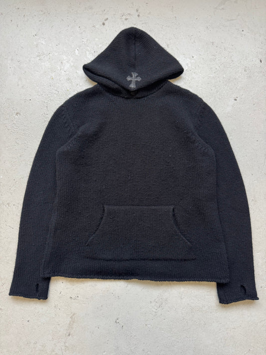 Chrome Hearts Black Cashmere Hoodie With Leather Hood Patch (L)