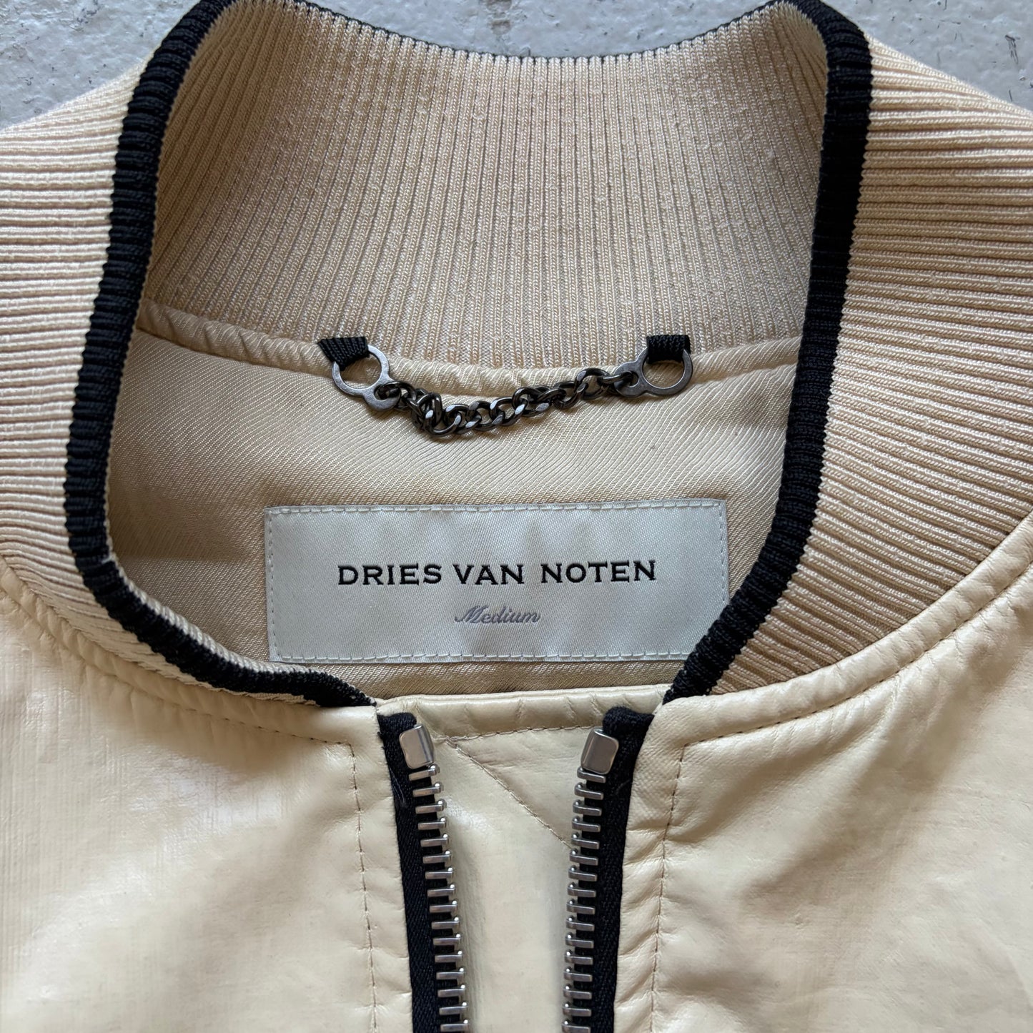 Dries Van Noten White Back Zip Leather Jacket (M)