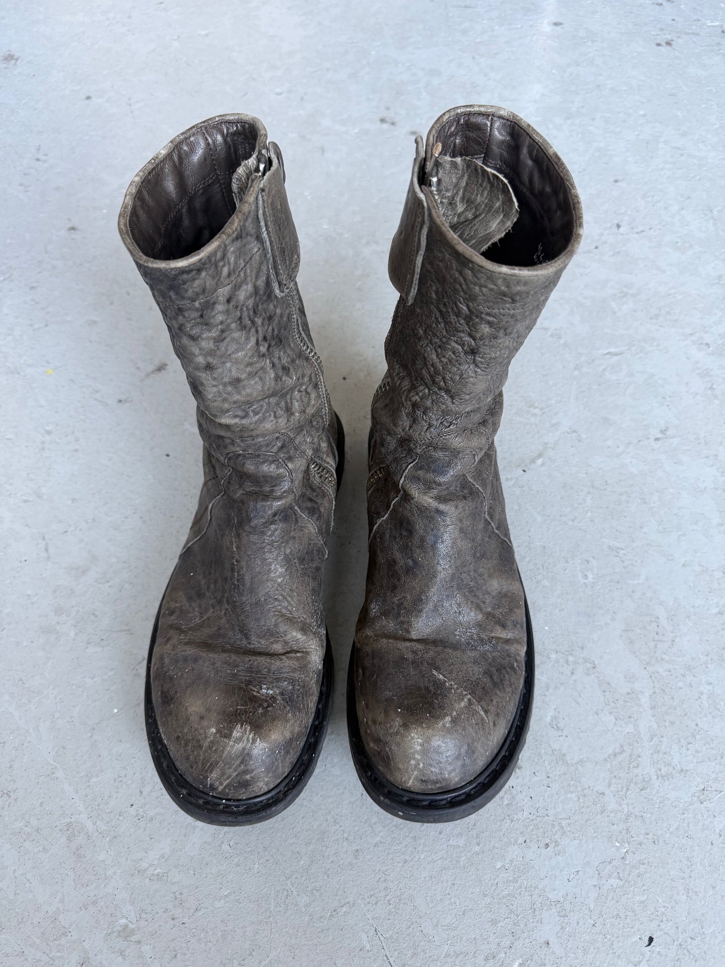 Rick Owens FW12 Mountain Crinkled Leather Creeper Boots (42)