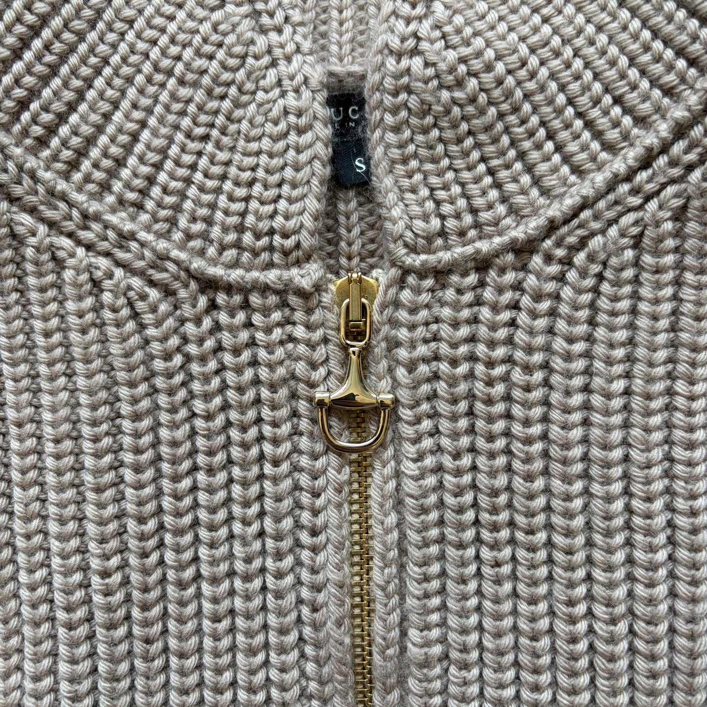 Gucci Wool/Cashmere Blend Zip Up With Leather Shoulders (S)