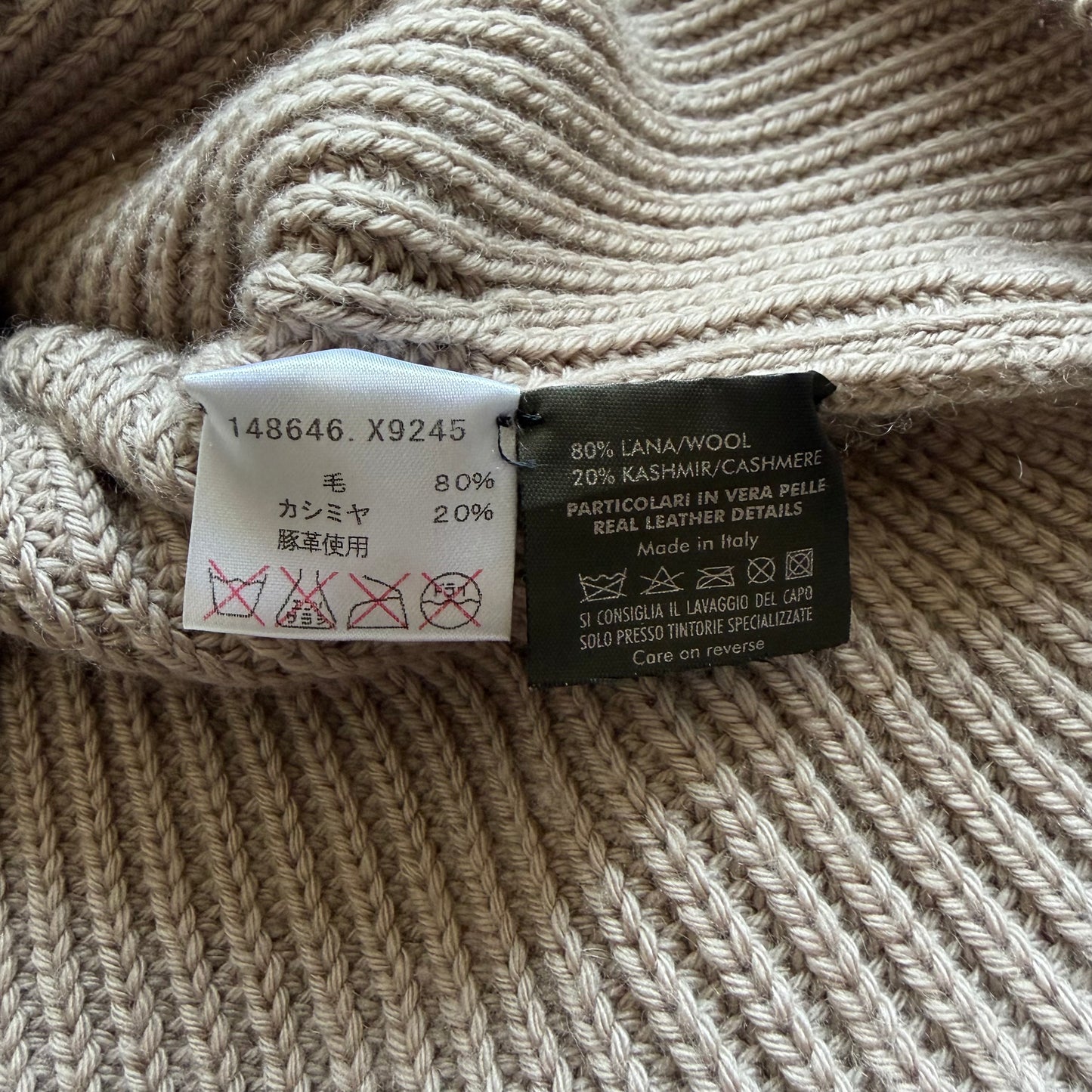 Gucci Wool/Cashmere Blend Zip Up With Leather Shoulders (S)