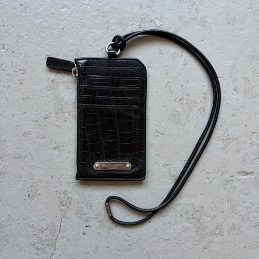 Saint Laurent Paris Black Crocodile Neck wallet (OS)