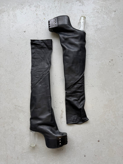 Rick Owens Thigh High Flare Kiss Boots (43)
