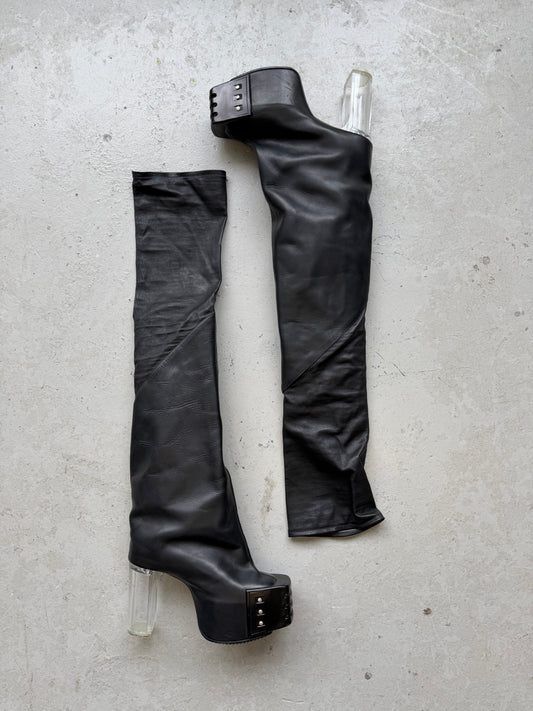 Rick Owens Thigh High Flare Kiss Boots (43)