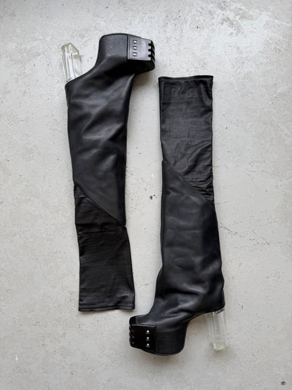 Rick Owens Thigh High Flare Kiss Boots (43)