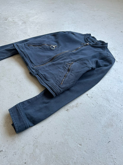 Prada Sport Navy Cotton Nylon Blend Cropped Biker Jacket (46)