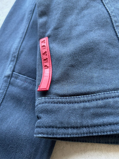 Prada Sport Navy Cotton Nylon Blend Cropped Biker Jacket (46)