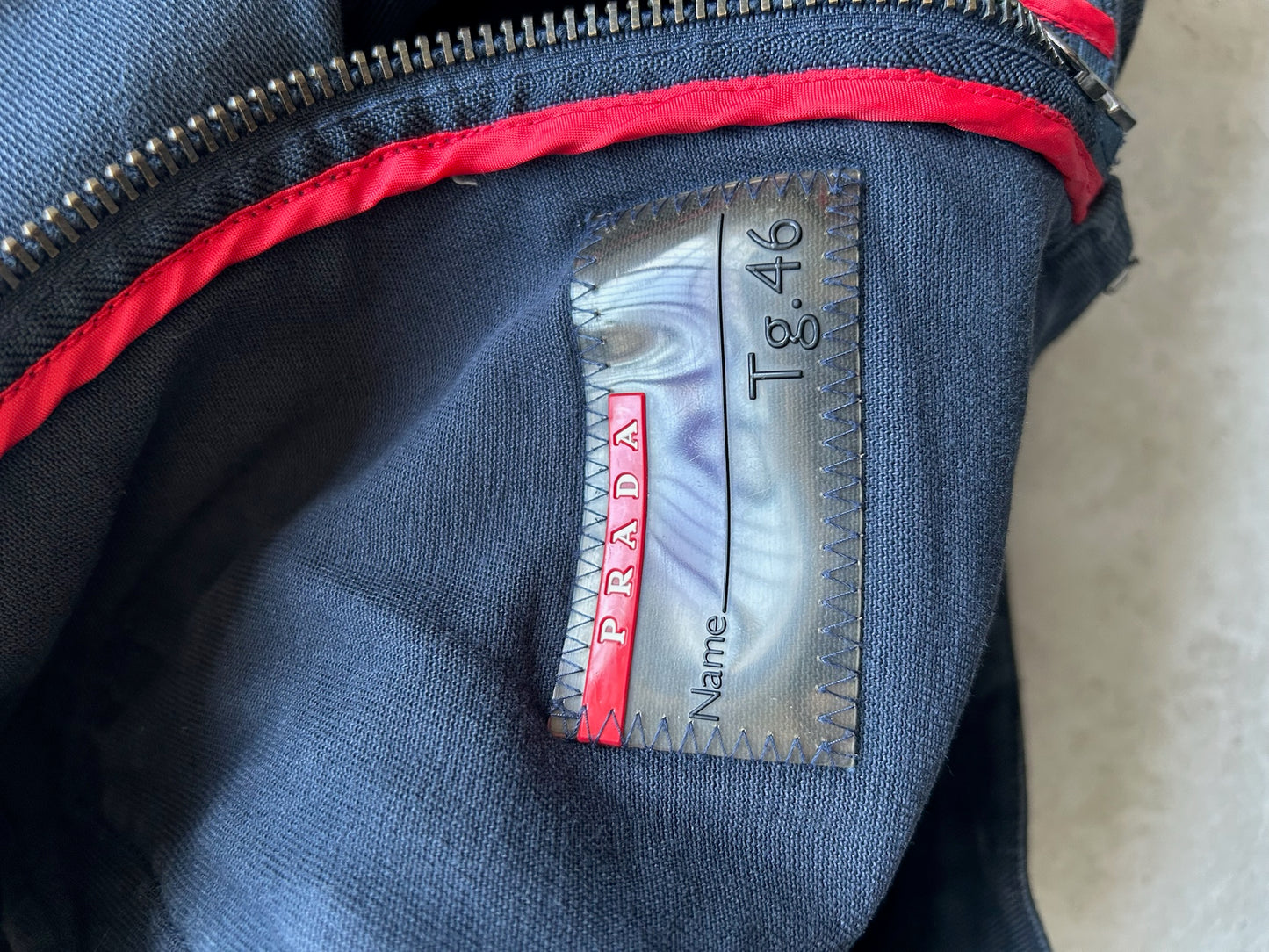 Prada Sport Navy Cotton Nylon Blend Cropped Biker Jacket (46)