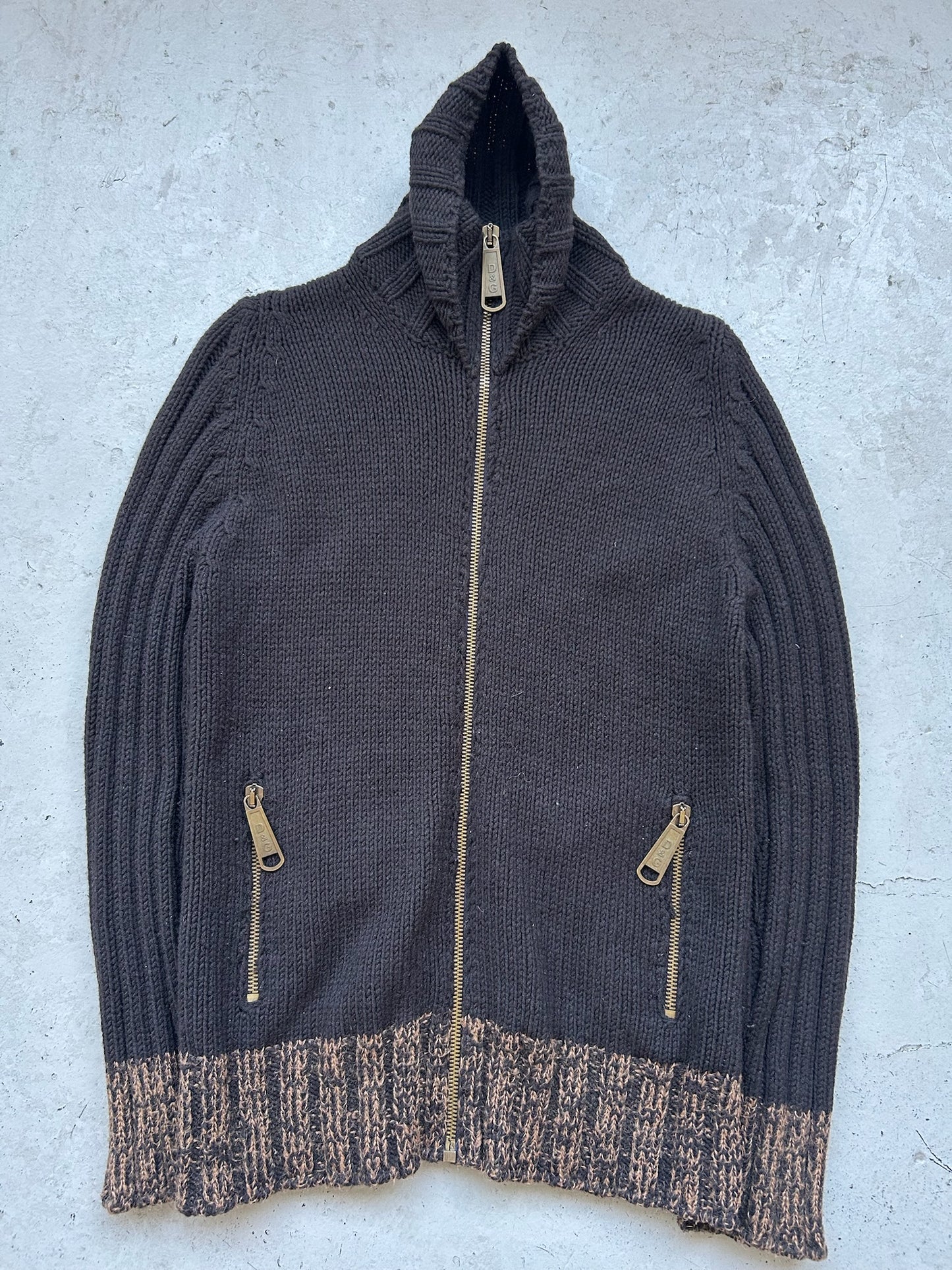 Dolce & Gabbana Rib Knit Navy Zip Up Sweater (M)