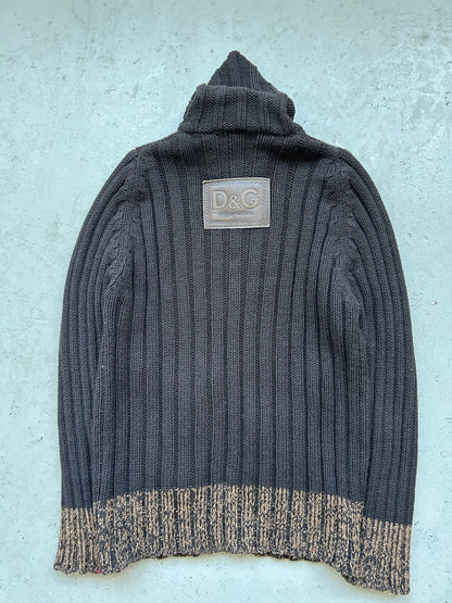 Dolce & Gabbana Rib Knit Navy Zip Up Sweater (M)