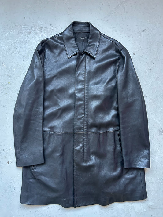 Donna Karan Black Leather Trench Coat (L)