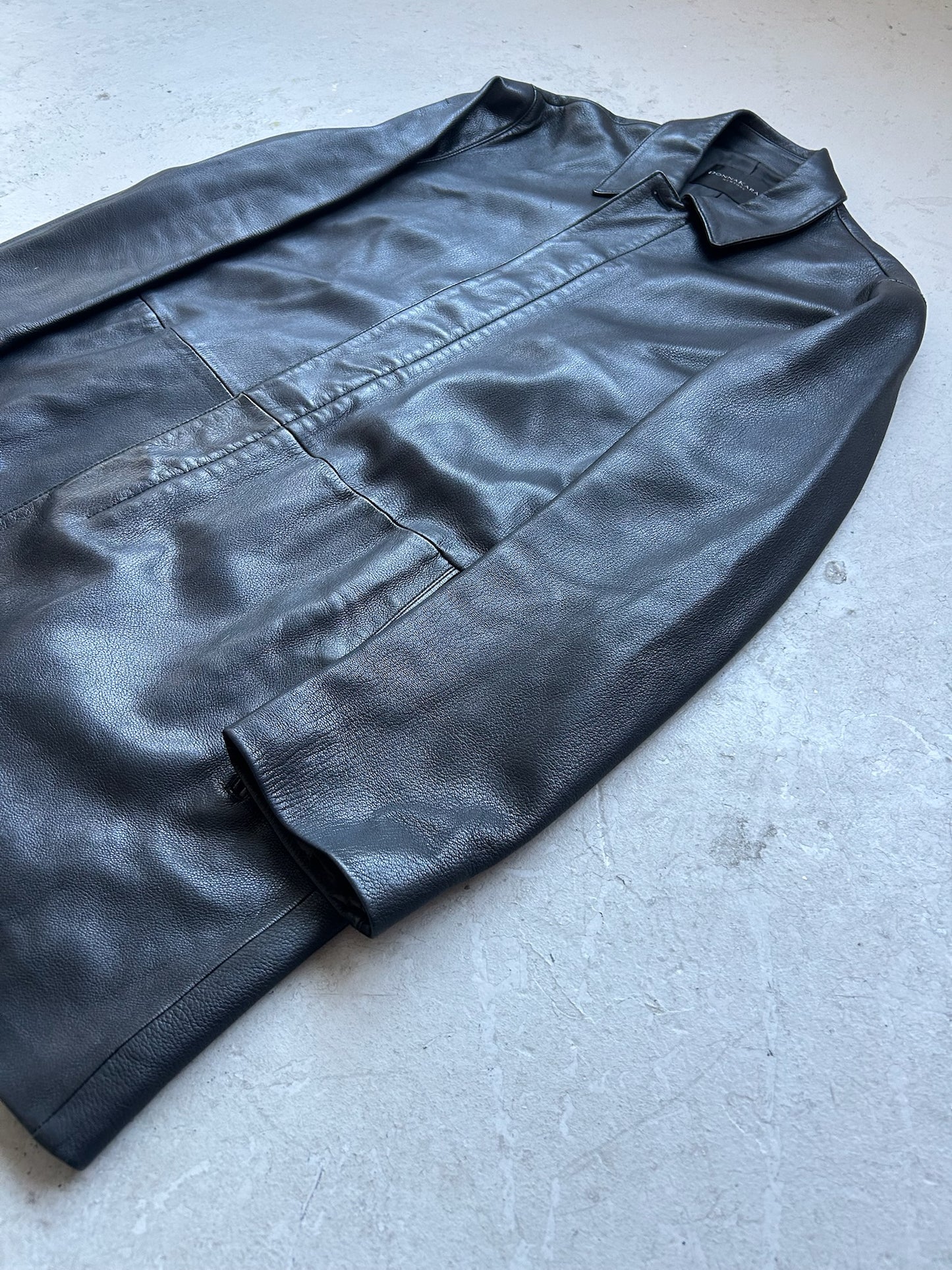 Donna Karan Black Leather Trench Coat (L)