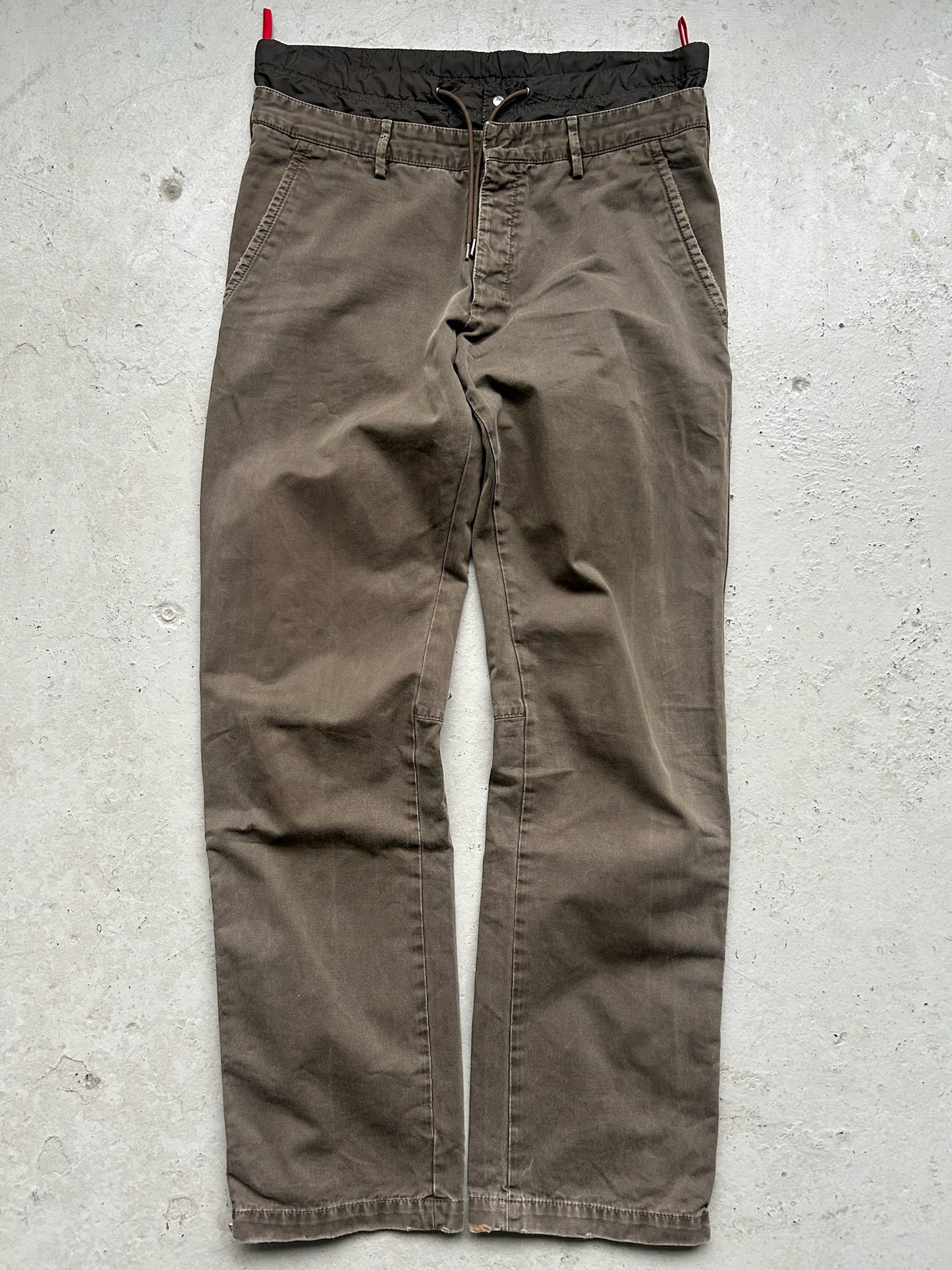 Prada Sport Olive Nylon Waisted Cotton Trousers (50)