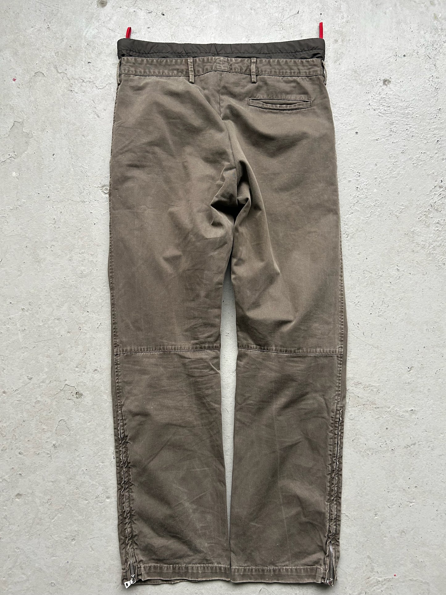 Prada Sport Olive Nylon Waisted Cotton Trousers (50)