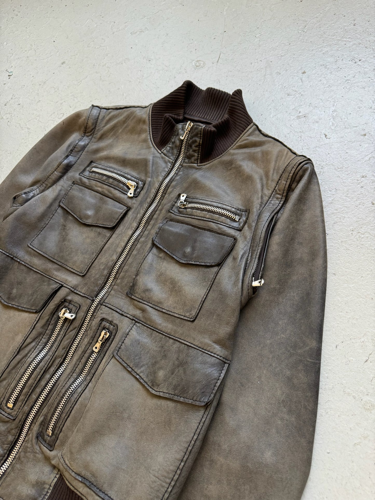 Dolce & Gabbana Multi Zip Leather Faded Jacket (54)