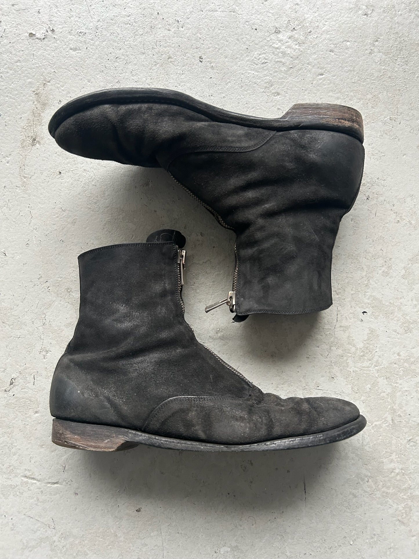 Guidi 210 Reverse Horse Leather Black Front Zip Boots (44)