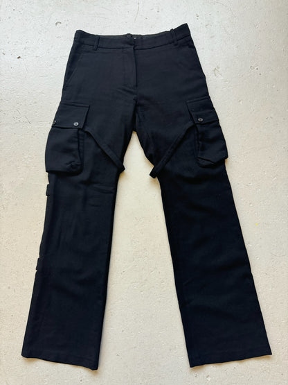 Ann Demeulemeester AW02 Black Wool Bondage Cargo Trousers (38)