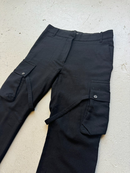 Ann Demeulemeester AW02 Black Wool Bondage Cargo Trousers (38)