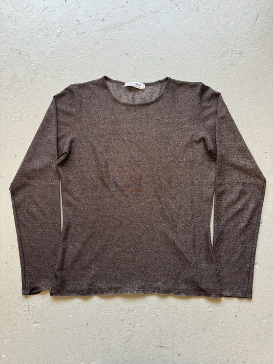 Yves Saint Laurent Hedi Slimane SS99 Glittery Brown Sheer Long Sleeve (S)
